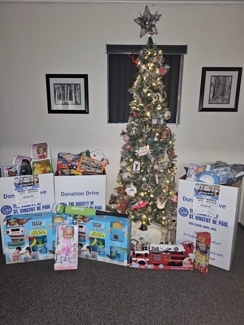 Christmas tree with donation boxes