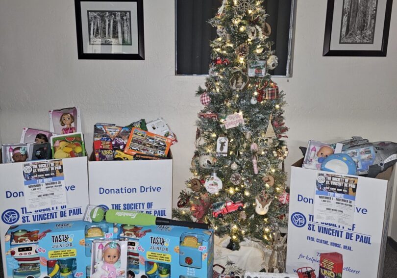 Christmas tree with donation boxes